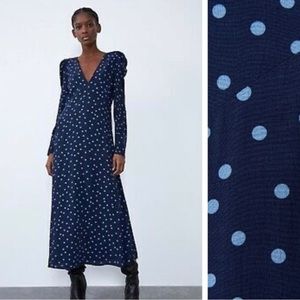 Zara Blue Polka Dot Dress NWT